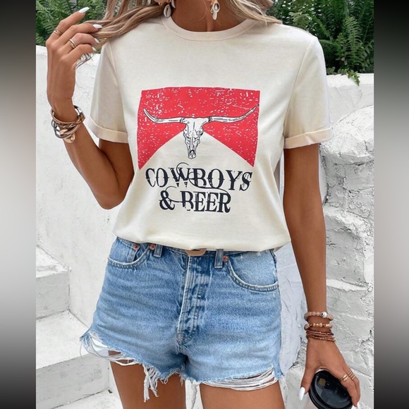 Rebellious Rose Tops - Letter Graphic Tee